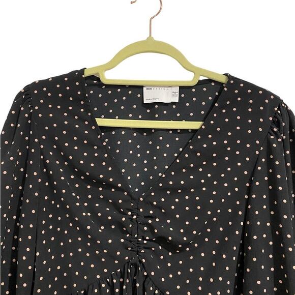 Asos Black Polka Dot Blouse Sz 6 - Picture 2 of 11